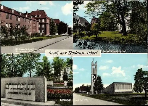 Ak Bockum Hövel Hamm in Westfalen, Ehrenmal, Evg. Kirche, St. Josefs-Krankenhaus, Schwesternheim