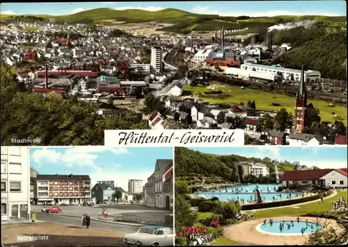 Ak Hüttental Siegen in Westfalen, Geisweid, Stadtmitte, Freibad, Marktplatz