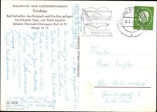 Ak Bad Salzuflen im Kreis Lippe, Waldhotel und Gartenrestaurant Forsthaus, Hermann Dreimann