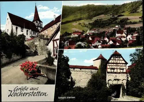 Ak Kocherstetten Künzelsau Hohenlohekreis, Schloss Stetten, Kirche, Teilansicht