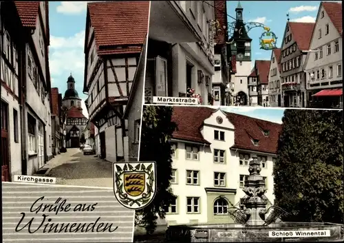 Ak Winnenden in Württemberg, Kirchgasse, Wappen, Markstraße, Schloss Winnental