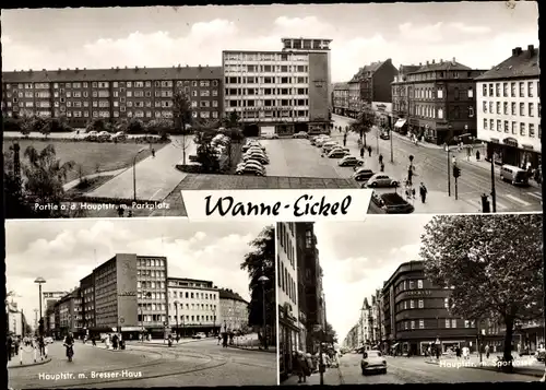 Ak Wanne Eickel Herne im Ruhrgebiet, Hauptstraße, Parkplatz, Bresser-Haus, Sparkasse