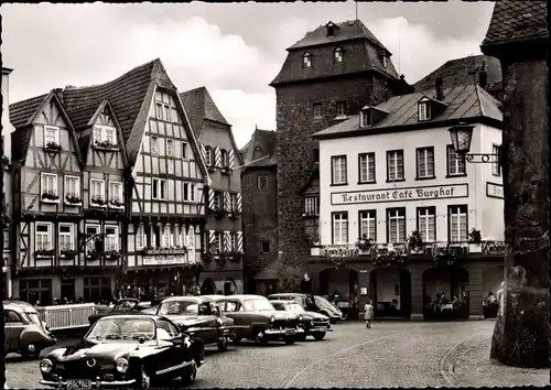 Ak Linz am Rhein, Burgplatz und Rheintor, Restaurant Café Burghof