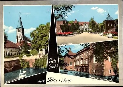 Ak Velen im Münsterland Westfalen, Kirche, Schloss, Rückseite Schloss