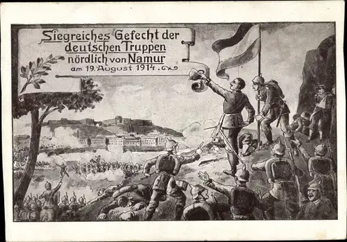 Ak Namur Wallonien, Siegreiches Gefecht der deutschen Truppen 1914