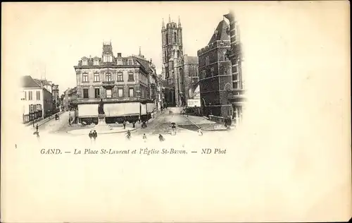 Ak Gent Ostflandern, Place St. Laurent und St. Bavon-Kirche