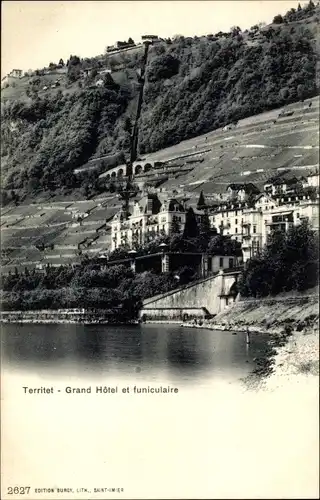 Ak Territet Montreux Kt. Vaud, Grand Hotel, Standseilbahn