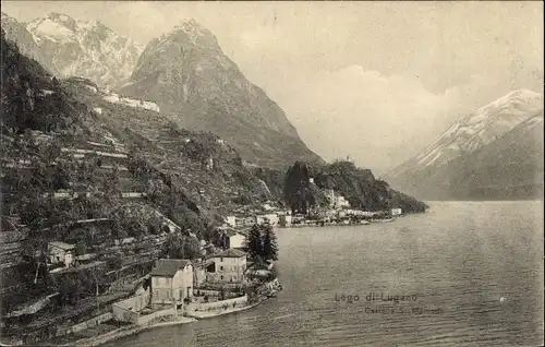 Ak San Mamette Lago di Lugano Tessin Schweiz, Panorama, Castello