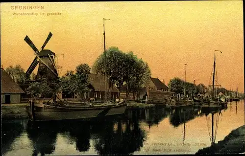 Ak Groningen Niederlande, Winschoterdiep 3e gedeelte, Windmühle, Kanal