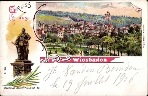 Litho Wiesbaden in Hessen, Panorama, Denkmal Kaiser Friedrich III.