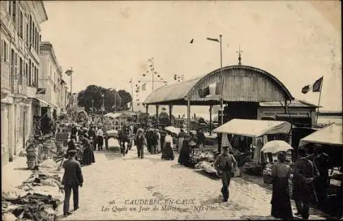 Ak Caudebec en Caux Seine Maritime, Die Kais an einem Markttag