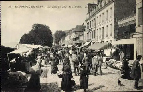 Ak Caudebec en Caux Seine Maritime, Kai an einem Markttag