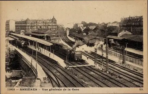Ak Asnières sur Seine Hauts-de-Seine, Gesamtansicht des Bahnhofs, Bahnhof, Gleisseite
