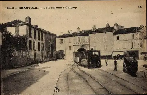Ak Brantôme Dordogne, Le Boulevard Coligny, Straßenbahn