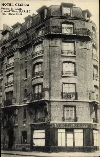 Ak Paris VII. Arrondissement Palais Bourbon, 7, rue d'Olivet, Hotel Cecilia, vue générale, facade