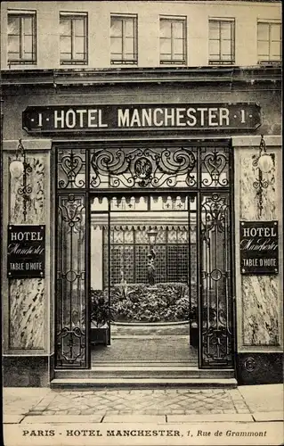 Ak Paris II. Arrondissement Bourse, Hotel Manchester, 1, Rue de Grammont