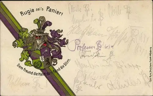 Studentika Ak Würzburg am Main Unterfranken, Rugia sei's Panier, Dem Freun die Hand