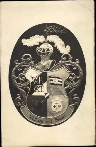 Studentika Ak Wappen eines studentischen Vereins, VIR sei's Panier, Ritterhaube