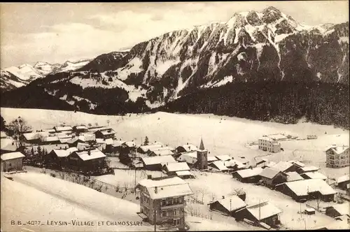Ak Leysin Kt. Waadt Schweiz, Vue générale et Chamossare, hiver, neige
