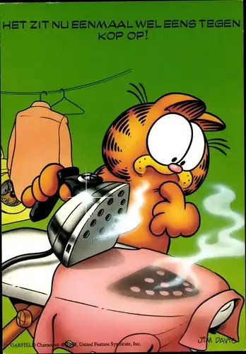 Ak Garfield mit Bügeleisen, verbranntes Hemd