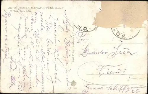 Künstler Ak Antos Frolka, Frau in Slowakischer Tracht, Spinnrad