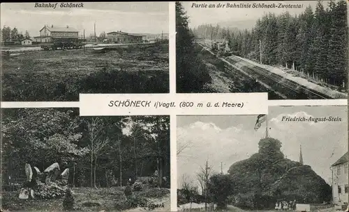 Ak Schöneck im Vogtland, Bahnhof, Friedrich August Stein, Stadtpark, Bahnlinie