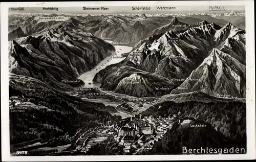 Landkarten Ak Berchtesgaden in Oberbayern, Ort mit Umgebung, Gebirge, Lockstein