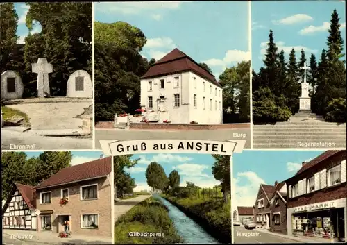 Ak Anstel Rommerskirchen, Ehrenmal, Burg, Segensstation, Hauptstraße, Gilbach, Rewe-Markt