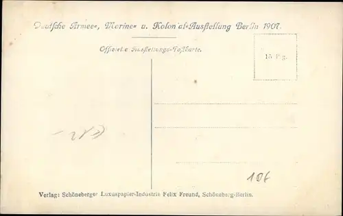 Ak Berlin Schöneberg Friedenau, Deutsche Armee Marine und Kolonialausstellung 1907, Marinehalle