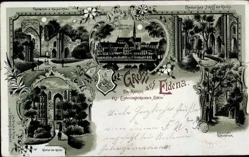 Mondschein Litho Eldena Hansestadt Greifswald, Kirche, Stadtansicht, Ruine