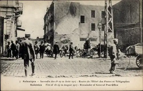 Ak Saloniki Thessaloniki Griechenland, Brand der Stadt 1917, Ruine Postgebäude