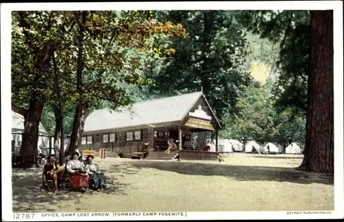 Ak Yosemite Nationalpark Kalifornien USA, Büro, Camp verlorener Pfeil