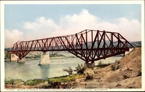 Ak Needles Kalifornien USA, Santa Fe Brücke über den Colorado River