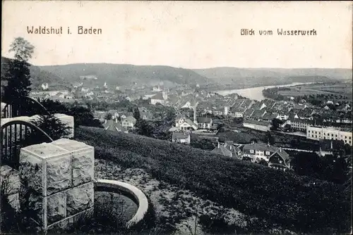 Ak Waldshut Tiengen am Hochrhein, Blick vom Wasserwerk, Totalansicht