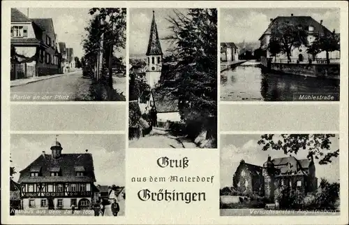 Ak Grötzingen Baden Württemberg, Versuchsanstalt Augustenburg, Rathaus, Mühlestraße
