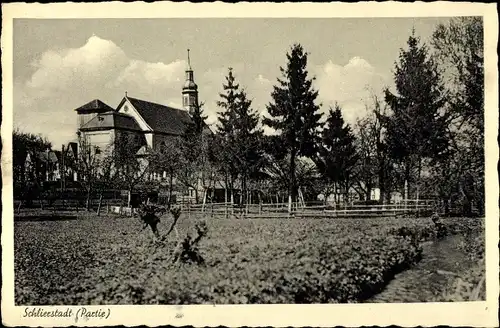 Ak Schlierstadt Osterburken in Baden, Teilansicht, Kirche