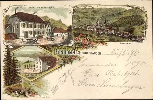 Litho Le Bonhomme Diedolshausen Elsass Haut Rhin, Hotel Du Cheval Blanc