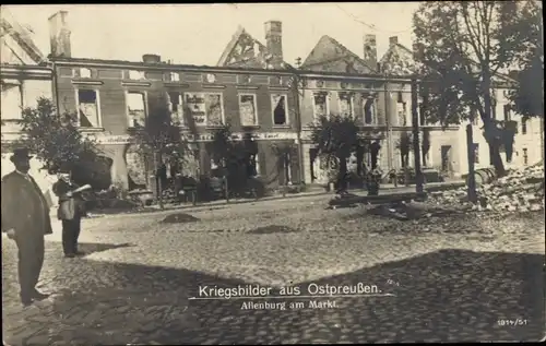 Ak Druschba Allenburg Ostpreußen, Markt, Kriegszerstörungen, I WK