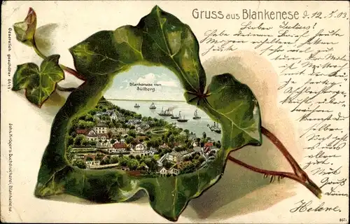 Präge Efeublatt Litho Hamburg Altona Blankenese, Blick vom Süllberg