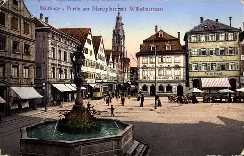 Ak Reutlingen in Württemberg, Marktplatz, Wilhelmstraße, Handlung
