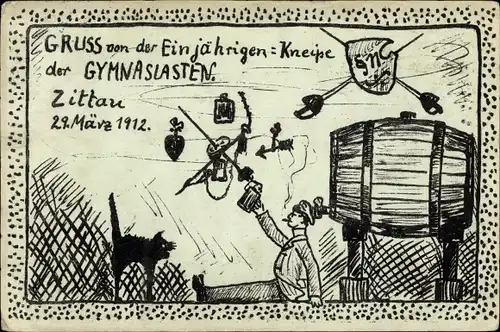 Studentika Ak Zittau in Sachsen, Einjährigen-Kneipe der Gymnasiasten 1912