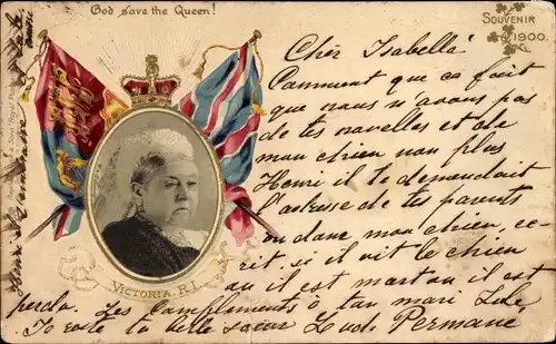 Präge Ak Königin Viktoria von Großbritannien, Fahnen