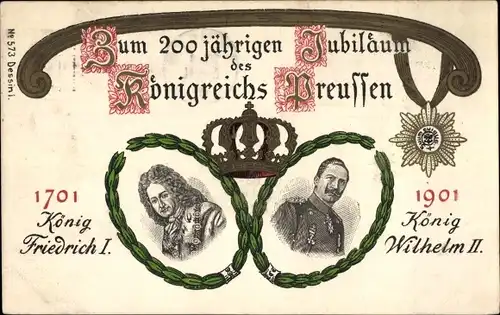 Ak Zum 200 jährigen Jubiläum des Königsreichs Preußen, Krone, Lorbeerkränze, Orden