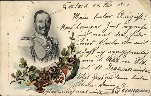 Wappen Ak Kaiser Wilhelm II., Portrait, Eichenlaub