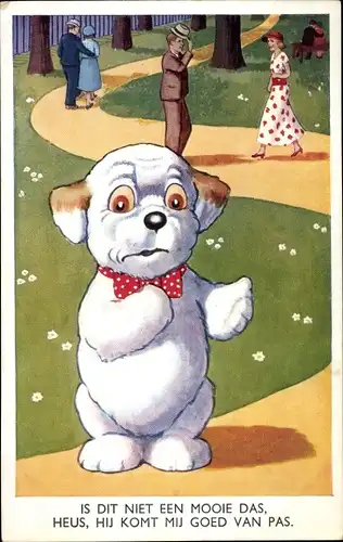 Ak Hund im Park, Liebespaare gehen spazieren