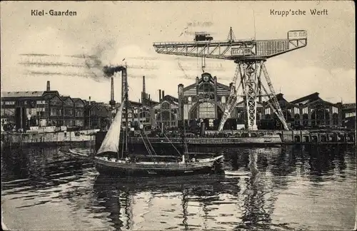 Ak Gaarden Kiel, Krupp'sche Werft, Hafenkran, Germaniawerft