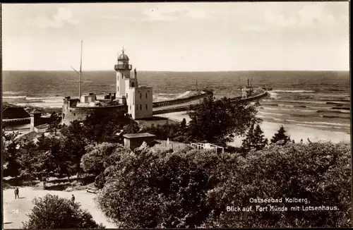 Ak Kołobrzeg Kolberg Pommern, Fort Münde, Lotsenhaus, Leuchtturm