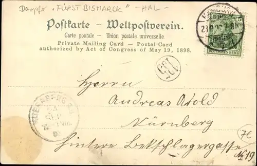 Litho Dampfer Fürst Bismarck, HAPAG