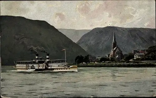 Ak Köln Düsseldorfer Rheindampfschifffahrt, Kirche, Salondampfer