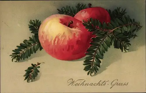 Ak Glückwunsch Weihnachten, Äpfel, Tannenzweig